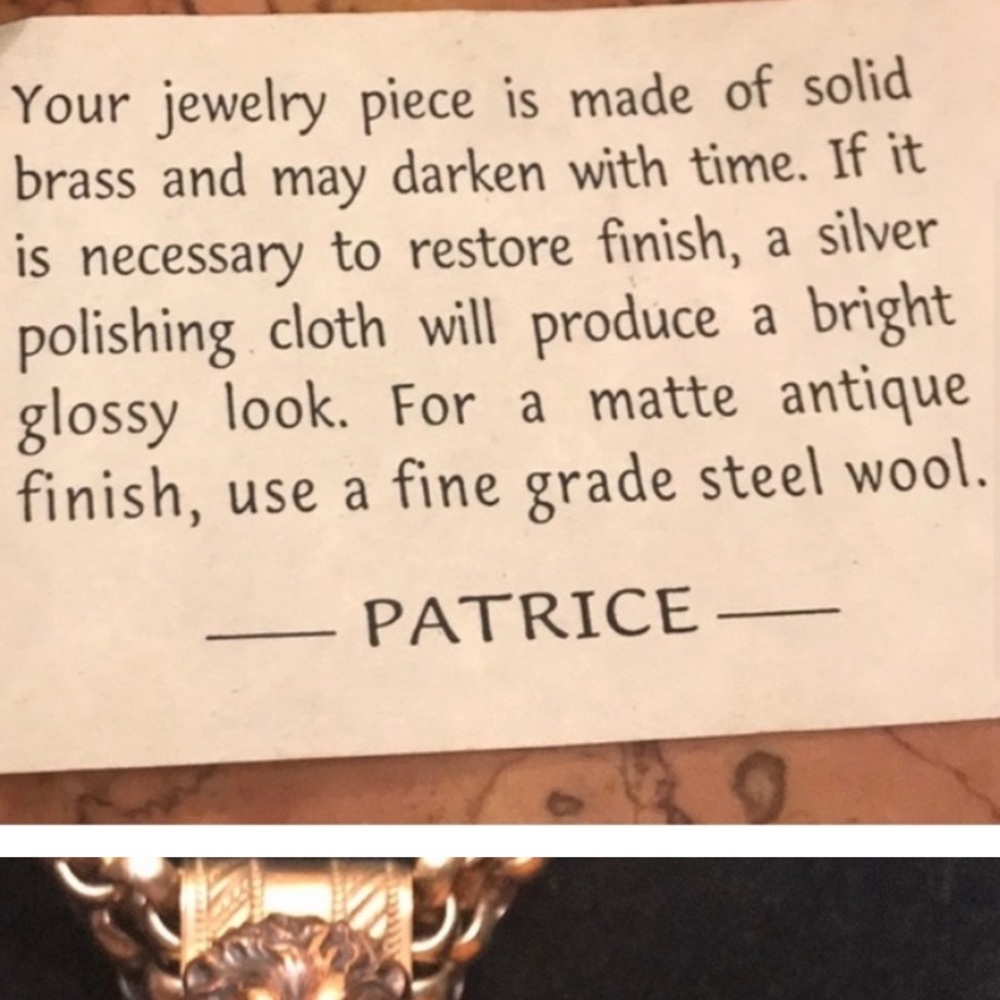 Vintage Designer Patrice Brass Egyptian mesh cat eye necklace earring set - Picture 9 of 9